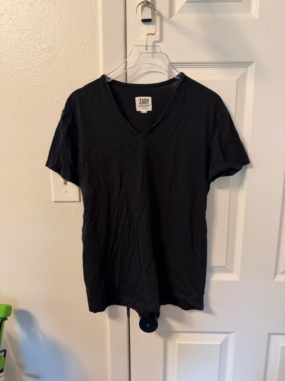 Zady Brand Vintage Black T Shirt, V Neck, USA made and grown cotton, small